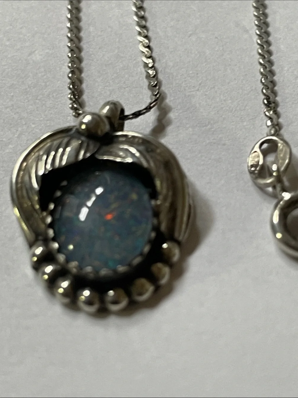 Sterling Silver Opal Handmade Pendant Necklace in Blue-Green - Picture 6 of 9